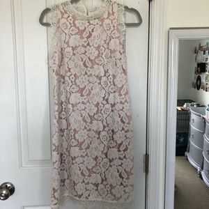 Lace shift dress with pink underlay, size 6